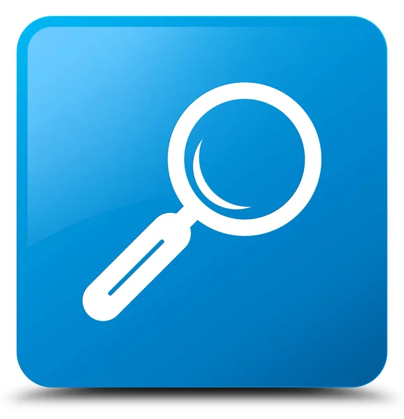 Niebieski przycisk kwadratowy cyjan ikona szkła powiększającego — Zdjęcie stockowe