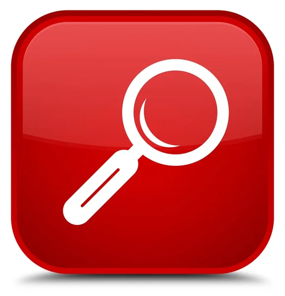 Magnifying glass icon special red square button — Stock Photo, Image