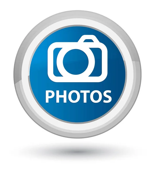 Fotos (icono de la cámara) botón redondo azul primo —  Fotos de Stock