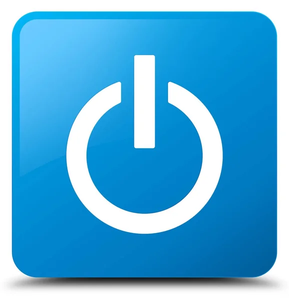 Przycisk zasilania ikona cyan niebieski kwadrat — Zdjęcie stockowe