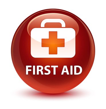 İlk yardım camsı kahverengi yuvarlak düğmesi