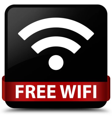 Ücretsiz Wi-Fi siyah kare düğme kırmızı kurdele orta