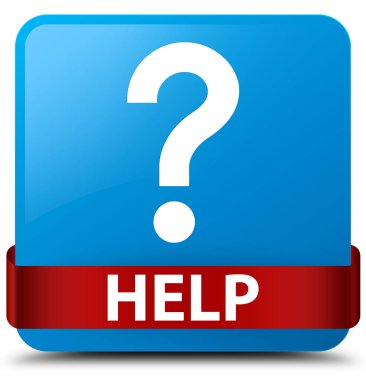 Yardım (soru simgesi) camgöbeği mavi kare düğme kırmızı kurdele middl