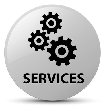 Hizmetleri (vites simgesi) beyaz düğme yuvarlak