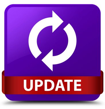 Güncelleştirme mor kare düğme kırmızı kurdele orta