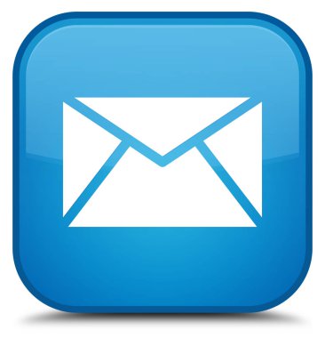 E-posta kutsal kişilerin resmi özel camgöbeği mavi kare düğme