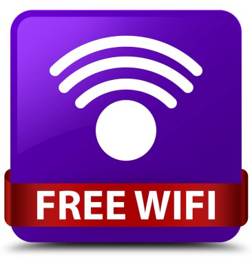 Ücretsiz Wi-Fi mor kare düğme kırmızı kurdele orta