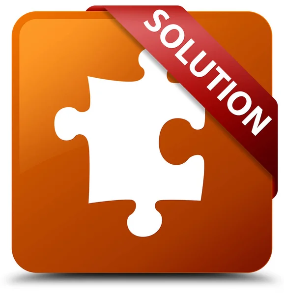 Oplossing (puzzel pictogram) bruine vierkante knop rood lint in hoek — Stockfoto