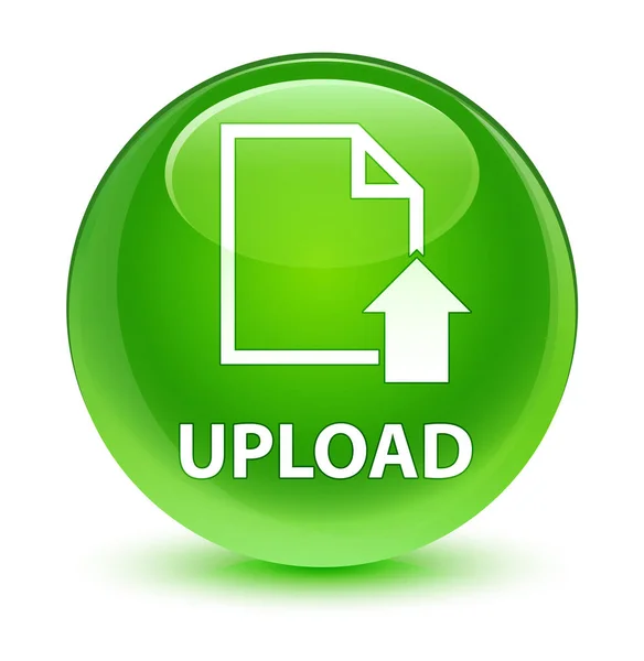 Szklisty zielony okrągły przycisk Upload (ikona dokumentu) — Zdjęcie stockowe