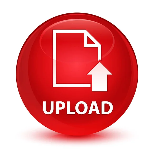 Szklisty czerwony okrągły przycisk Upload (ikona dokumentu) — Zdjęcie stockowe