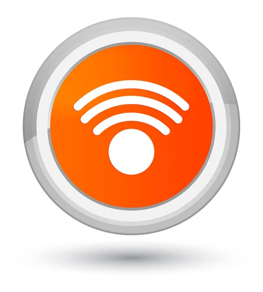 Wifi のアイコンはオレンジ色の丸いボタンをプライムします。 — ストック写真