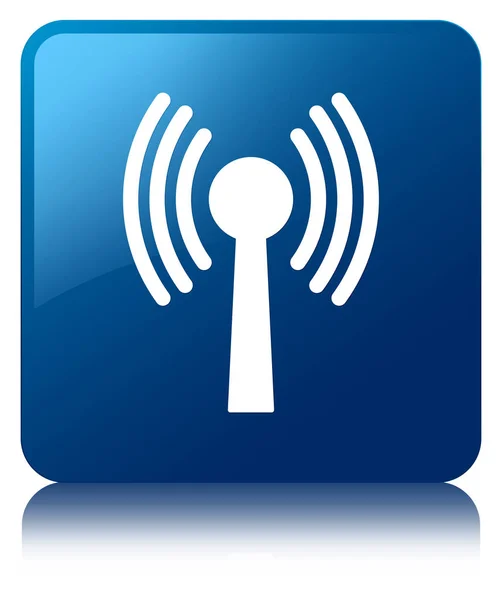 WLAN ağ simgesi mavi kare düğme — Stok fotoğraf