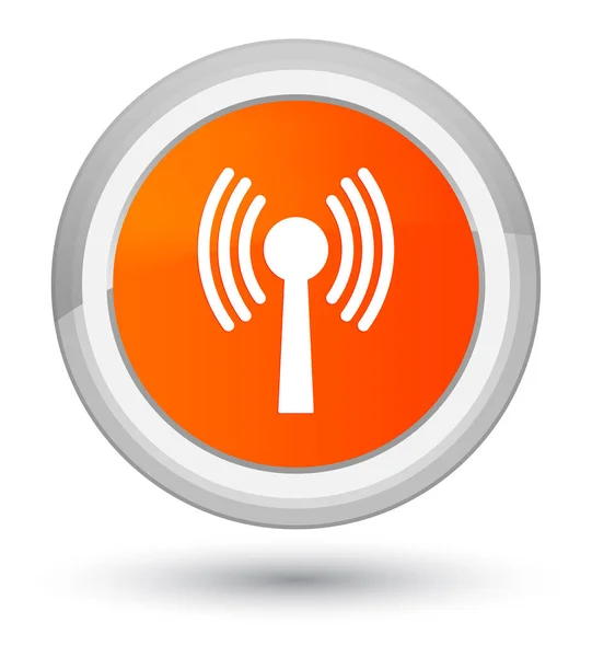 Ícone de rede Wlan botão redondo laranja prime — Fotografia de Stock