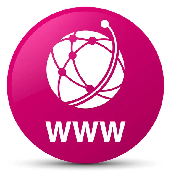 WWW (ícone de rede global) botão redondo rosa — Fotografia de Stock