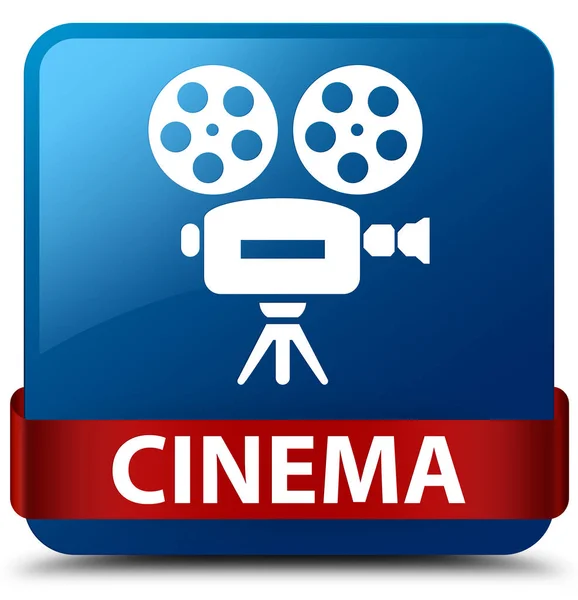 Cinema (video camera icon) blue square button red ribbon in midd — Stock Photo, Image