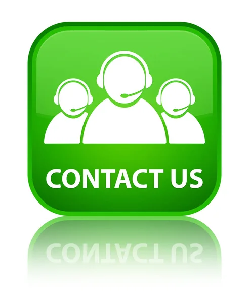 Kontakt z nami, specjalne zielony przycisk kwadratowy (klienta opieka zespołu ikona) — Zdjęcie stockowe