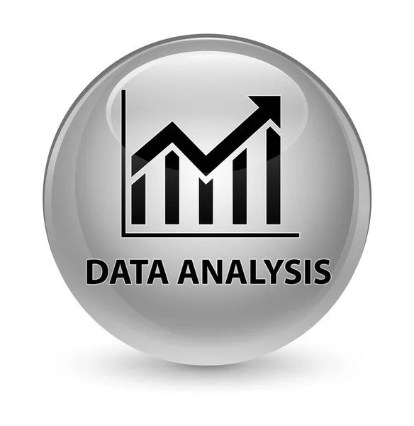 Analisis data (ikon statistik) tombol bulat putih kaca — Stok Foto