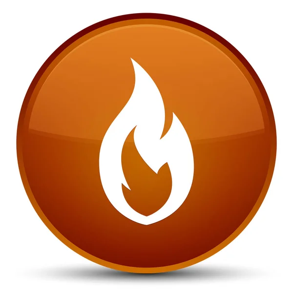 Tűz láng ikon külön brown kerek gomb — Stock Fotó