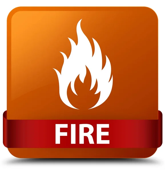 Fire brown square button red ribbon in middle — Stock Photo, Image