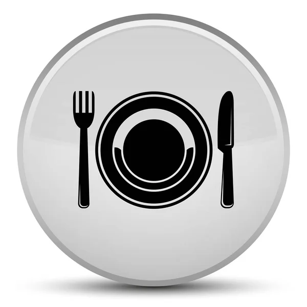 Піктограма харчової пластини спеціальна біла кругла кнопка — стокове фото
