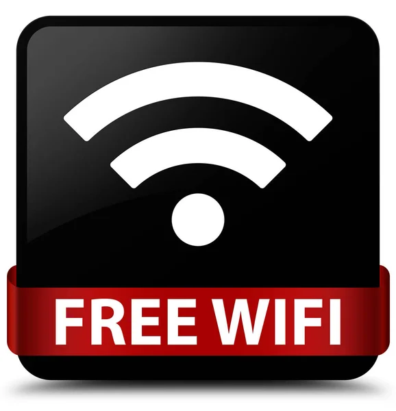 Wifi gratuit noir bouton carré ruban rouge au milieu — Photo