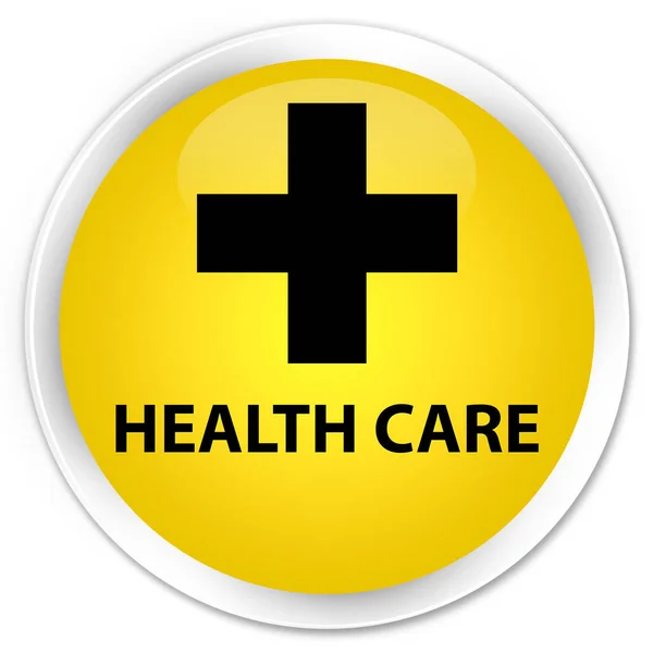 Sağlık Hizmetleri (artı işareti) sigorta primi sarı yuvarlak düğmesi — Stok fotoğraf