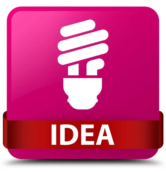 Idea (icono de la bombilla) botón cuadrado rosa cinta roja en el centro —  Fotos de Stock