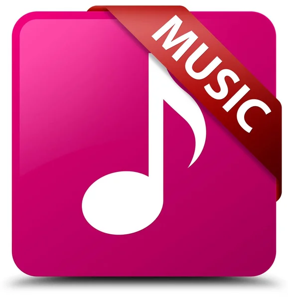 Music pink square button red ribbon in corner — Stock Photo, Image