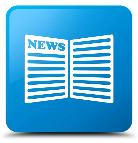Newspaper icon cyan blue square button — Stock Photo, Image