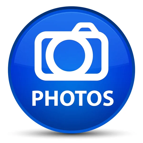 Fotos (icono de la cámara) botón redondo azul especial —  Fotos de Stock