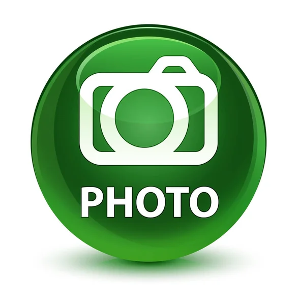 Foto (camerapictogram) glazig zachte groene ronde knop — Stockfoto