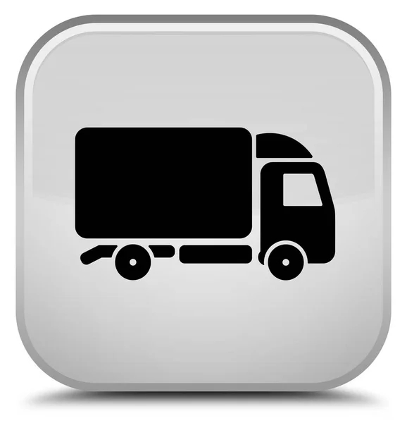 Vrachtwagen pictogram speciale witte vierkante knop — Stockfoto