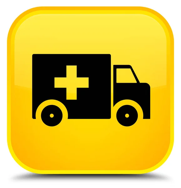 Ícone de ambulância botão quadrado amarelo especial — Fotografia de Stock