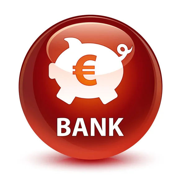 银行 (存钱罐欧元符号) 玻棕色圆形按钮 — 图库照片