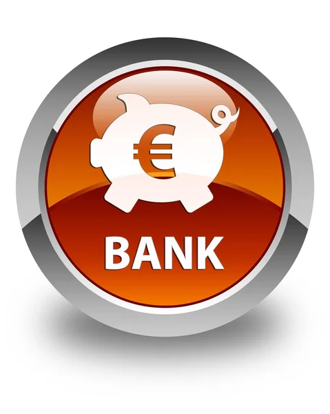Banque (tirelire euro signe) bouton rond brun brillant — Photo