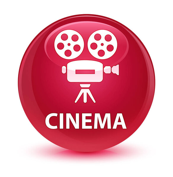 Cinema (video camera icon) isolated on glassy pink round button abstract illustration