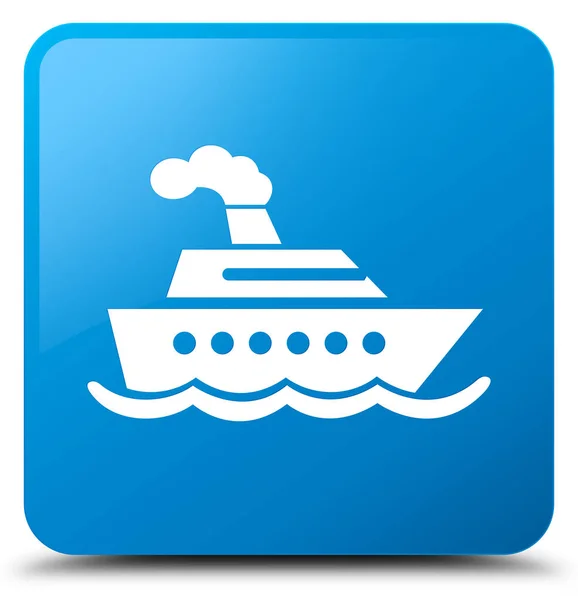 クルーズ船アイコン シアン青色の正方形ボタン — ストック写真