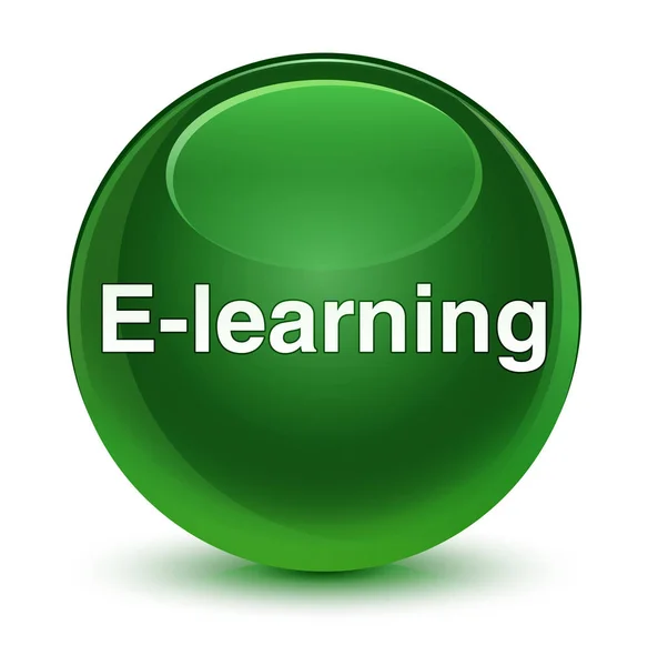 E ラーニング研修ガラス柔らかい緑丸ボタン — ストック写真