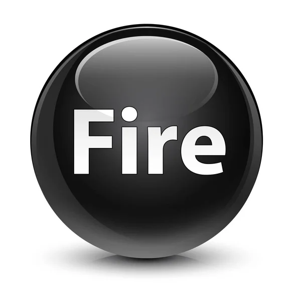 Fire glassy black round button — Stock Photo, Image