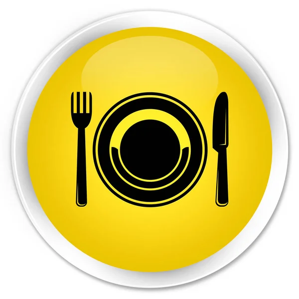 Πιάτο φαγητό εικονίδιο premium κίτρινο στρογγυλό κουμπί — Φωτογραφία Αρχείου