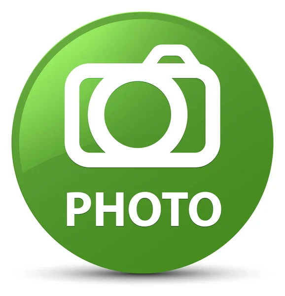 Foto (ikona fotoaparátu) měkké zelené kulaté tlačítko — Stock fotografie
