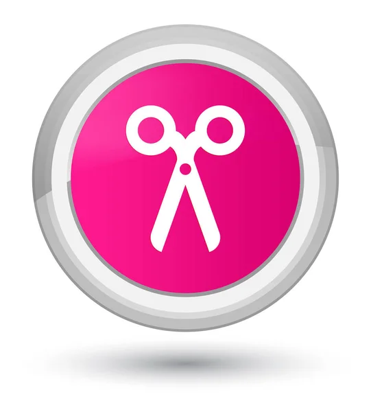 Tijeras icono primer botón redondo rosa —  Fotos de Stock