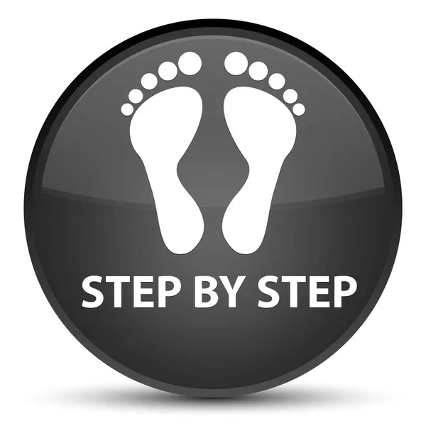 Step by step (footprint icon) special black round button — Stock Photo, Image