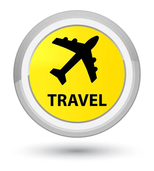 여행 (비행기 아이콘) 주요 노란색 라운드 버튼 — 스톡 사진
