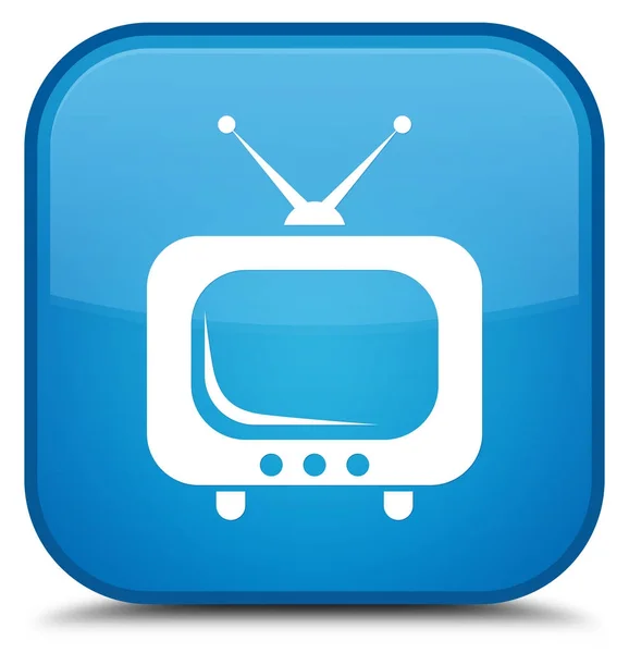 Tv 아이콘 특별 시안색 파란색 사각형 버튼 — 스톡 사진