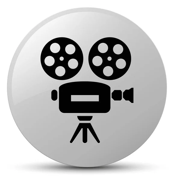 Biały ikona kamery wideo okrągły przycisk — Zdjęcie stockowe
