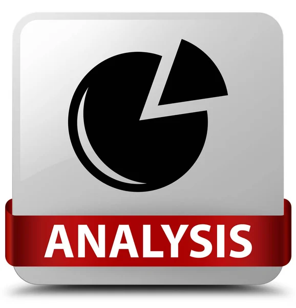 Analizy (ikonę wykresu) biały kwadratowy przycisk czerwoną wstążką w środku — Zdjęcie stockowe
