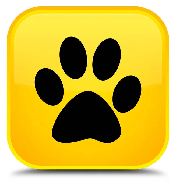 Állati lábnyom ikon külön sárga négyzet gomb — Stock Fotó