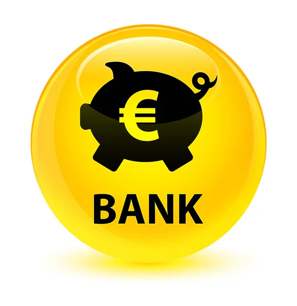 银行 (存钱罐欧元符号) 玻璃黄色圆形按钮 — 图库照片