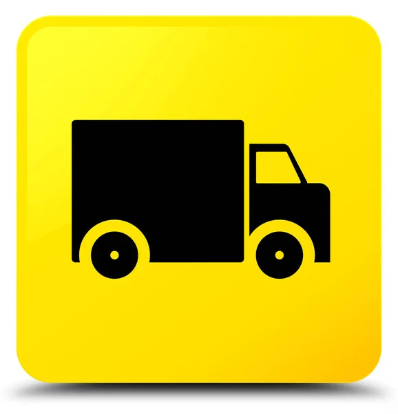 Icône camion de livraison bouton carré jaune — Photo